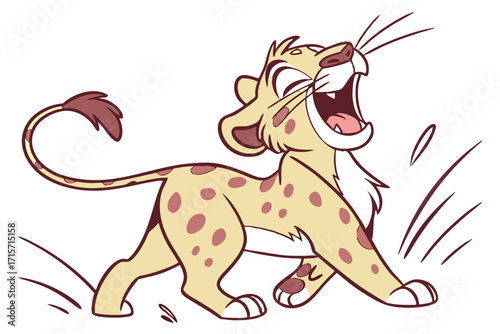 Cartoon Style Spotted Leopard with Open Mouth Isolated on White Background