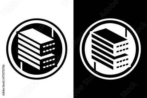 Database Server Icon in Black and White Design.