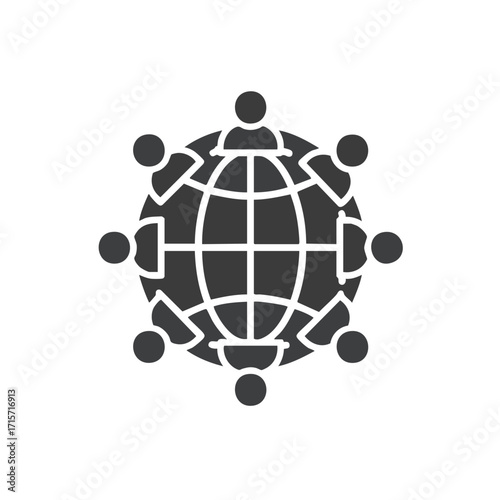 This graphic illustration depicts a diverse global community united in collaboration, symbolizing worldwide networking, communication, and social connection.