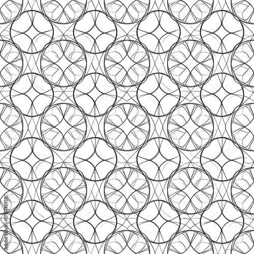 Abstract repeating pattern of interconnected circles and lines
