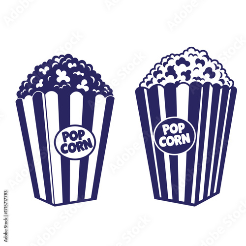 Two classic popcorn boxes illustration with the words popcorn on each one