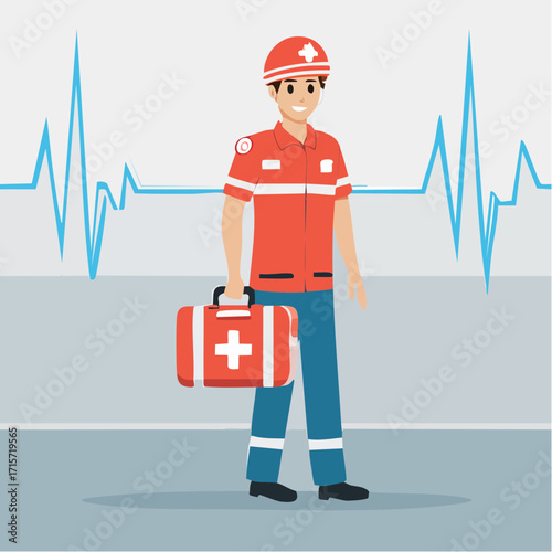 Paramedic Ready to Respond Emergency Medical Technician with First Aid Kit