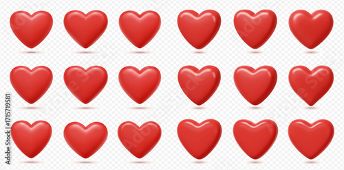 Fifteen red heart shapes arranged in rows on a transparent checkered background.