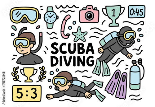 Scuba diving sport. Sports and adventure іcon set