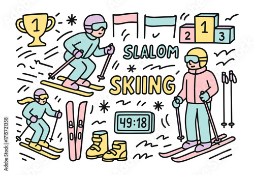 Skiing sport. Sports and adventure іcon set