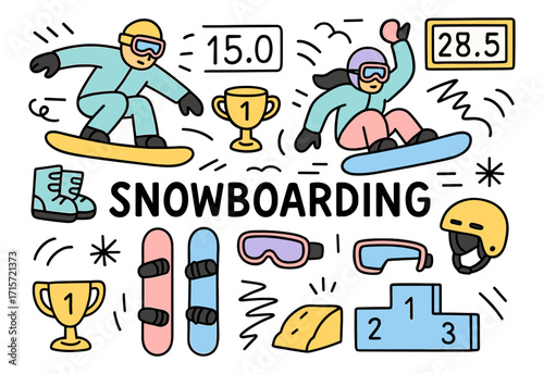 Snowboarding sport. Sports and adventure іcon set