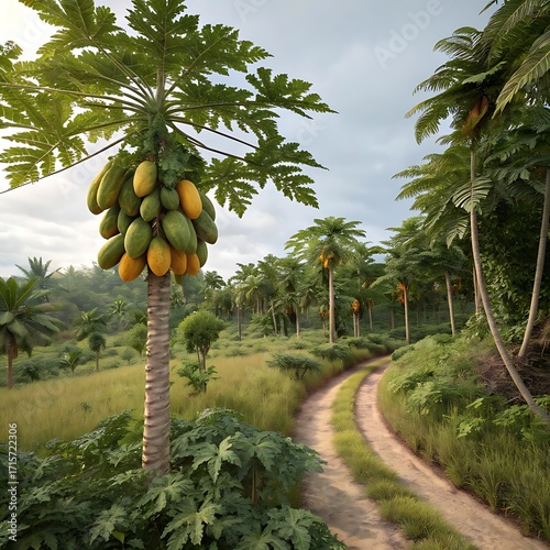 Wallpaper Mural papaya tree in the tropical garden Torontodigital.ca