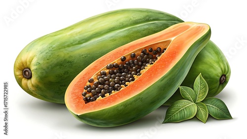 Wallpaper Mural green papaya fruit on white background Torontodigital.ca