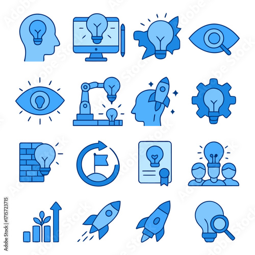 Creative Ideas Unleashed: A vibrant collection of illustrated icons, each a symbol of innovation and inspiration. Explore the power of creativity with these bold graphics.