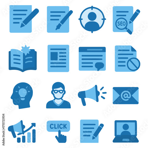Essential Digital Marketing Icons: A curated collection of essential icons representing key digital marketing strategies, concepts, and tools