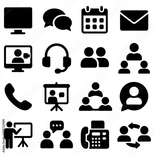 Communication Icon Set: A comprehensive array of vector icons, meticulously crafted to represent various modes and tools for business correspondence and digital interaction.