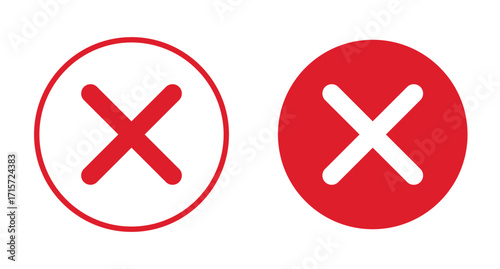 Cross icon set with circle background, cancel close button, wrong delete sign collection