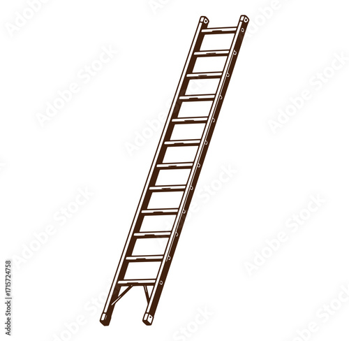 Brown wooden ladder illustration on a white background for construction and climbing concepts