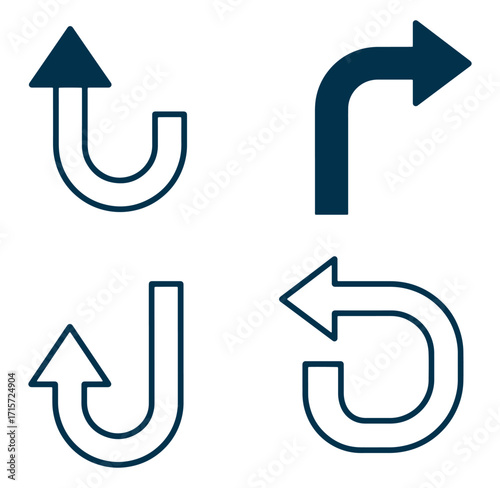 Collection of four different curved arrow directional icons for website navigation and design elements