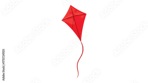 A bright red diamond-shaped kite with a long flowing tail is depicted against a clean white background, evoking a sense of outdoor fun and childhood joy