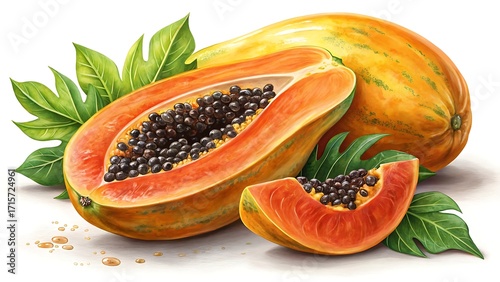 Wallpaper Mural ripe papaya on a white background Torontodigital.ca