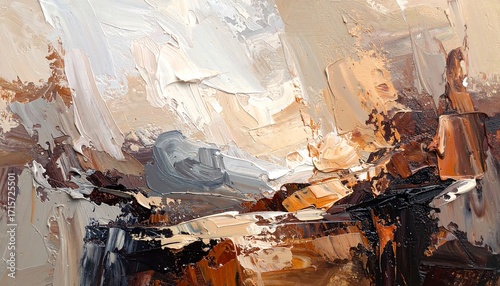 Abstract painting with textured layers of neutral colors