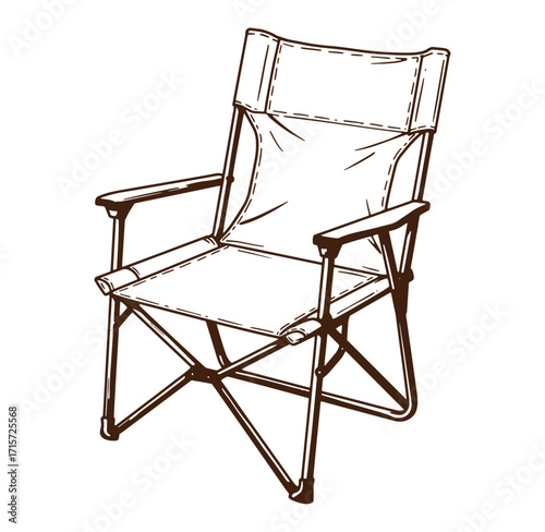 Detailed hand drawn illustration of a folding camping chair on a white background