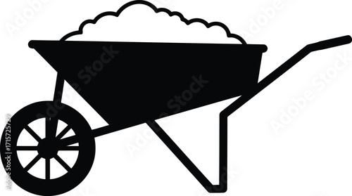 Wheelbarrow full of material building construction garden work tool silhouette vector