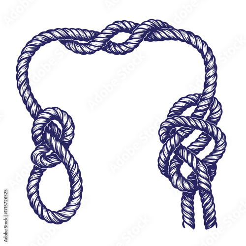 Detailed vector illustration of nautical knots made with thick twisted rope