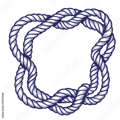 Intricate hand drawn nautical rope frame in a detailed engraved artistic style