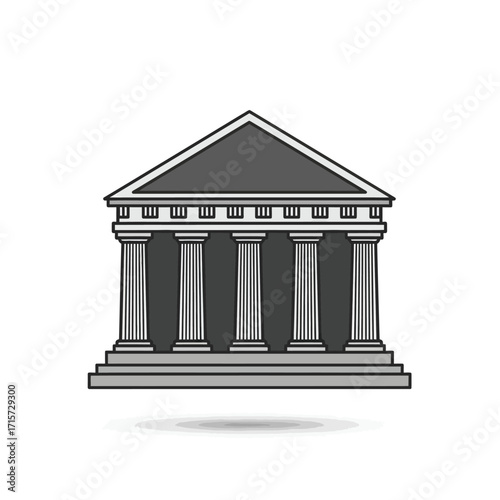 Flat vector icon of a classical building with pillars and triangular roof, symbol of architecture, isolated on white background
