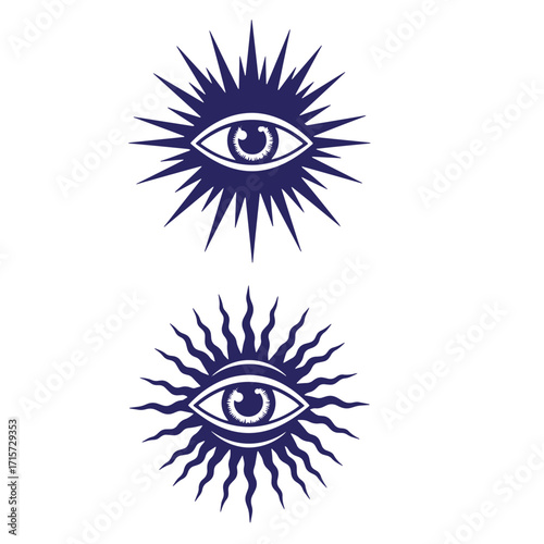 Mystical eye symbols featuring solar rays perfect for spirituality and occult designs