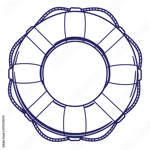 Navy blue outlined lifebuoy ring vector illustration simple nautical safety concept design