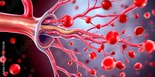 Wallpaper Mural This illustration offers an intricate look at blood vessels, showcasing the layers, cells, and flowing red blood cells. It highlights key biological structures essential for circulation and health Torontodigital.ca