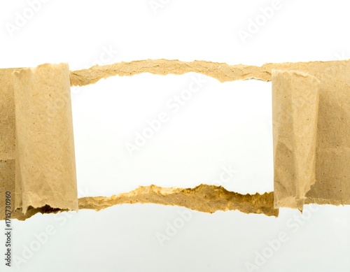 Torn cardboard paper frame on white background