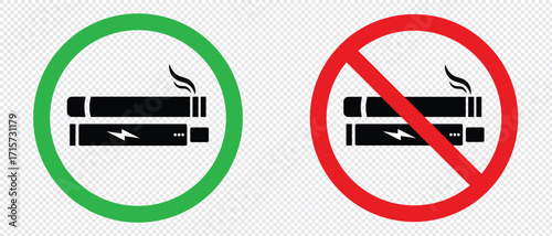 No smoking, No vaping combined sign. No smoking symbol. no smoke circle in red and green. stop symbol icon set