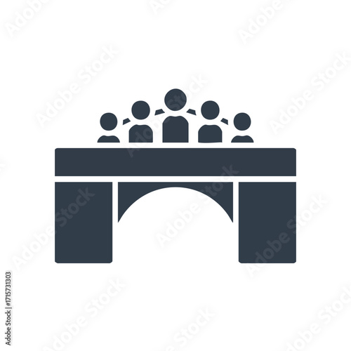 A clean, modern vector icon portraying a group of people acting as a panel or jury, representing collective decision-making, legal proceedings, or a formal business meeting.
