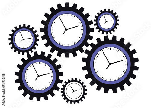 Interlocking gears with clock faces time mechanism