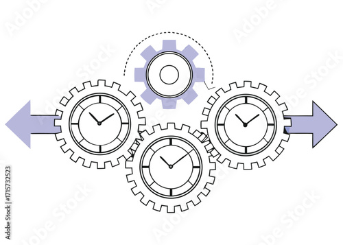 Interlocking Gears and Clock Faces with Arrows vector