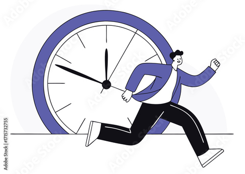 Man Running Away from Giant Clock Face time deadline