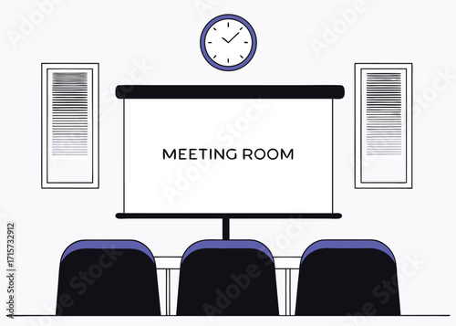 Meeting room with projector screen and chairs conference room