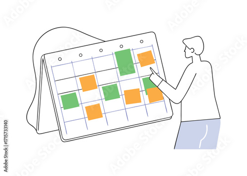 Person planning on a calendar with sticky notes organization