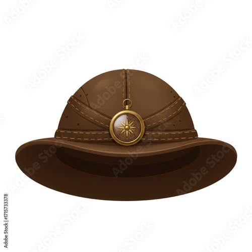 Columbus Day Explorer Pith Helmet with Compass Vector Illustration Isolated White Background