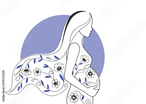 Pregnant Woman Silhouette With Floral Design pregnancy