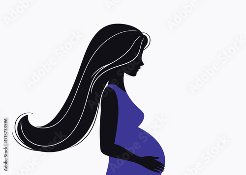 Pregnant Woman Silhouette With Long Flowing Hair Keywords: pregnant, woman, silhouette