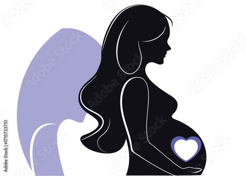 Pregnant woman with angel wings and heart Keywords: pregnant, woman, angel wings, heart