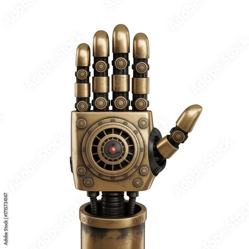 Steampunk robot hand gesturing on transparent background