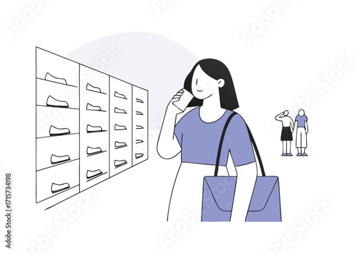 Woman choosing shoes in a store with shelves of footwear