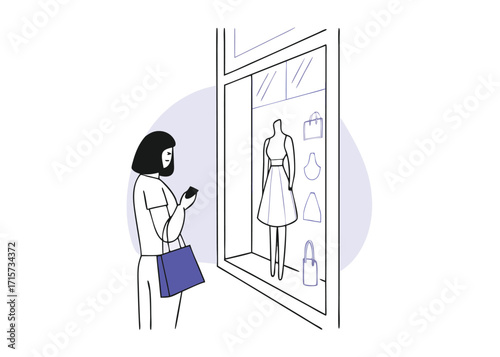 Woman Looking at Store Window Display with Mannequin