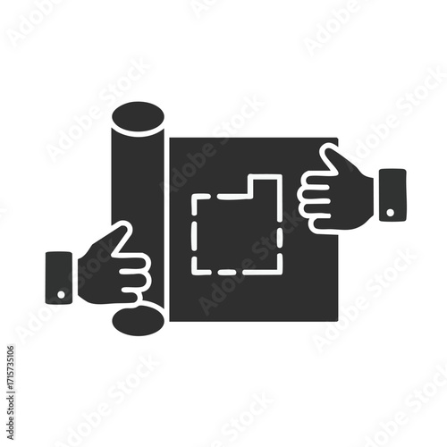 Professional hands holding a rolled blueprint and a design layout, illustrating collaborative architectural planning, property development, and business agreement.