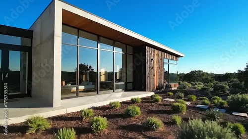 Modern Architectural Design Concrete and Wood Home with Landscaped Garden