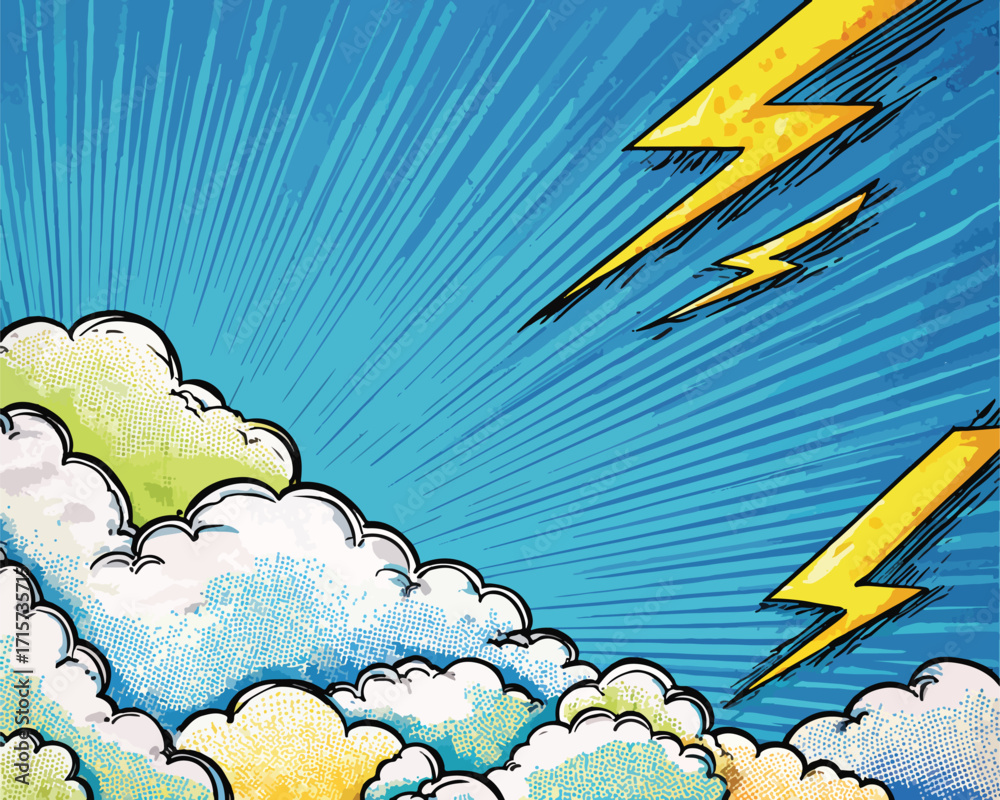 ©  Sheton - 역동적인 벡터 스타일 배경: 구름, 번개, 빛줄기