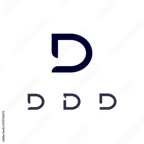 Technical logo Letter D, digital cyber space alphabet font, set of three different of the made stencil style