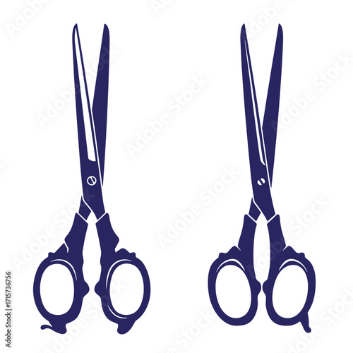 Vector illustration of two scissors in open and closed positions on a white background