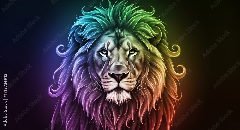 Obraz premium Neon Gorgeous Lion Digital Art with Colorful Smoke – Abstract Fantasy Illustration